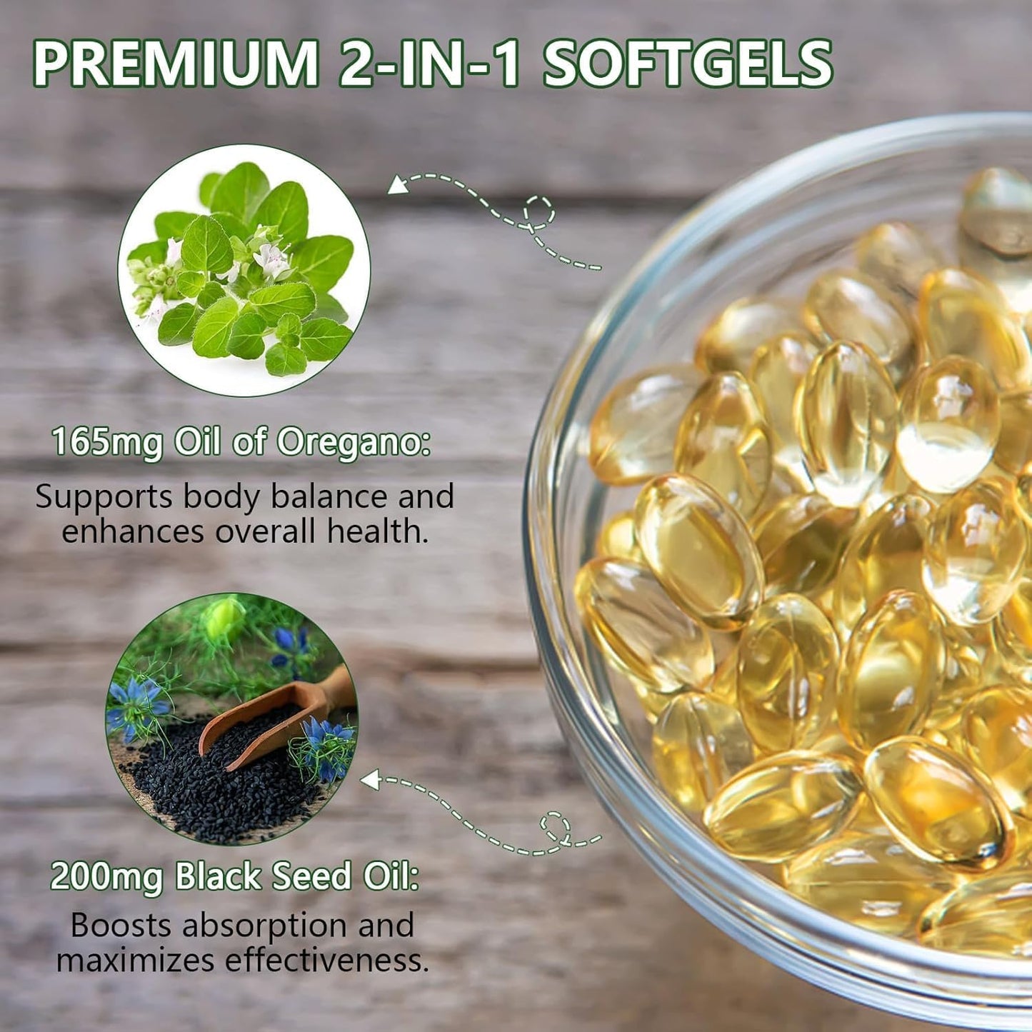 Herborigen Oregano Oil Softgels with Black Seed Oil – 180 Count | 4X Strength Carvacrol & Thymoquinone | Non-GMO