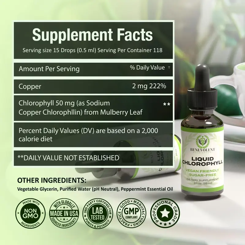 Chlorophyll Liquid Drops - 4 Month Supply, Natural Deodorant & Detox