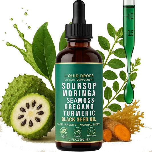 Herborigen Soursop Bitters with Sea Moss & Moringa – Liquid Herbal Drops for Joint Health, Inflammation Support & Daily Vitality | Black Seed, Turmeric, Oregano