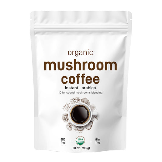 Organic Instant 10-in-1 Mushroom Coffee Powder – Premium Arabica with Lion’s Mane, Chaga, Reishi & Adaptogens, 28 oz (317 Servings)