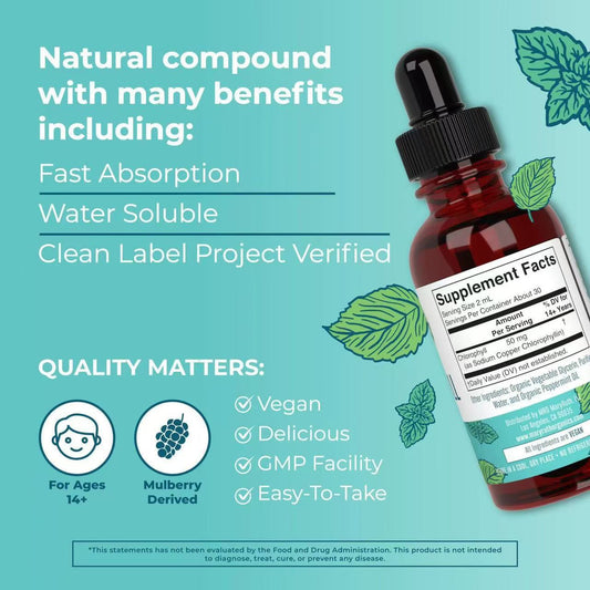 Herborigen Vegan Chlorophyll Liquid Drops with Peppermint – Sugar-Free Herbal Supplement for Digestion, Immunity & Wellness | Non-GMO, 2 fl oz