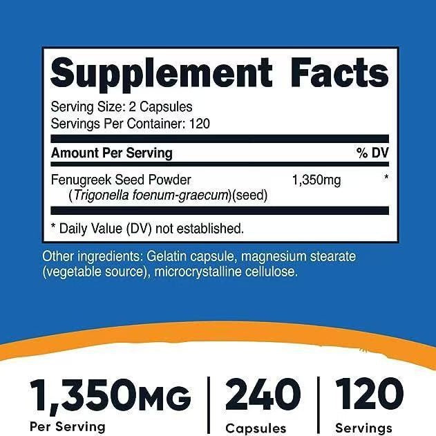 Herborigen Fenugreek Seed Supplement 1350mg – Natural Support for Breast Milk Production, Digestive Health & Glucose Metabolism | Non-GMO, 240 Veggie Caps