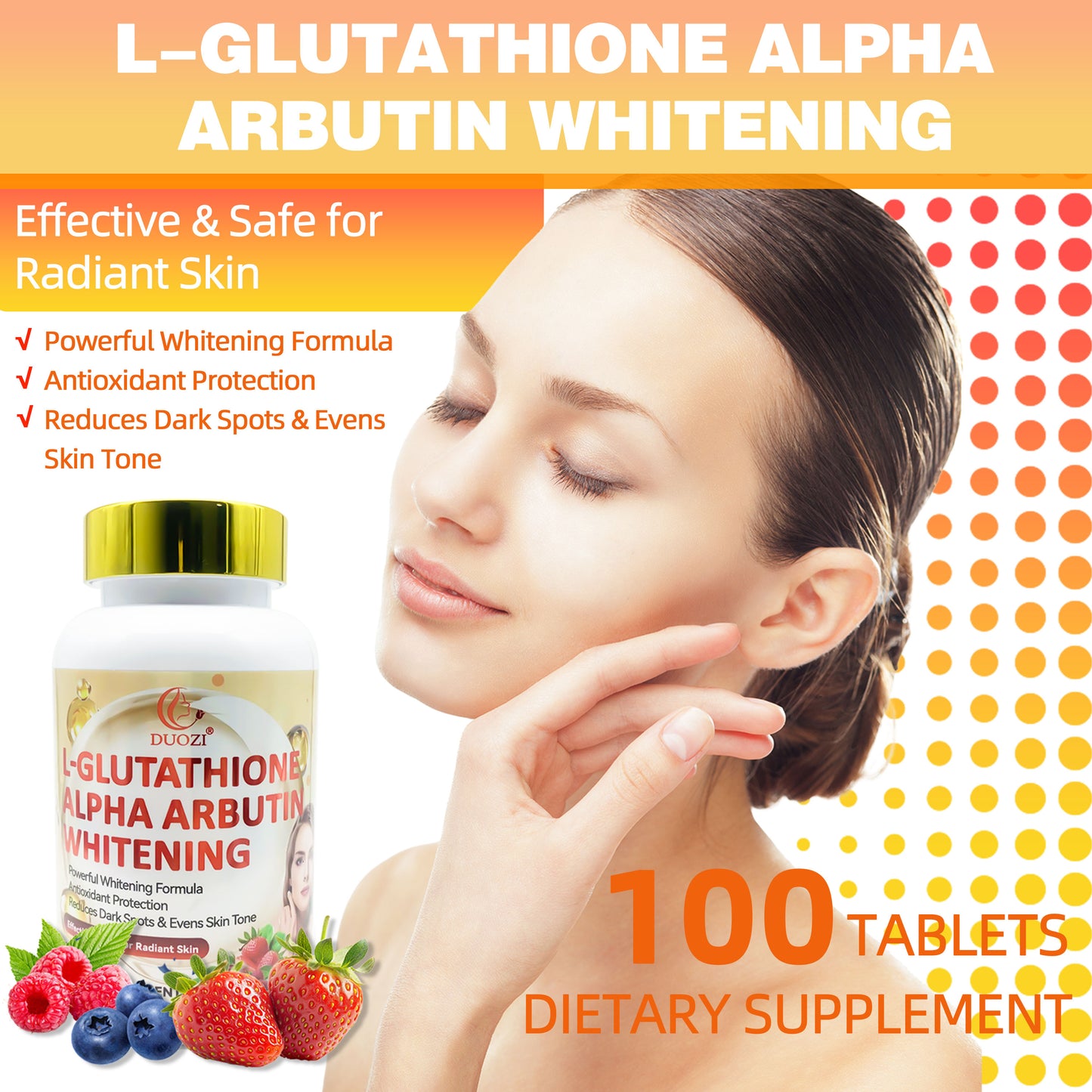 Glutathione Vitamin C & Arbutin Tablets – Skin Whitening, Dark Spot Removal & Anti-Aging Supplement, 100 Tablets per Bottle