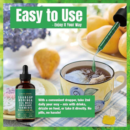 Herborigen Soursop Bitters with Sea Moss & Moringa – Liquid Herbal Drops for Joint Health, Inflammation Support & Daily Vitality | Black Seed, Turmeric, Oregano