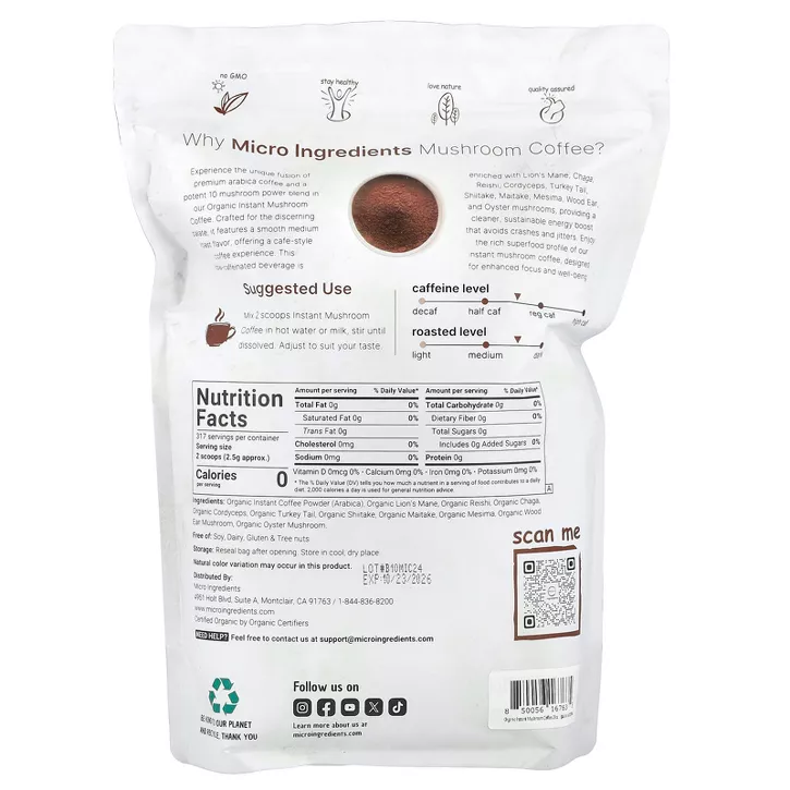 Organic 10-in-1 Mushroom Coffee - Lion's Mane, Chaga, Reishi