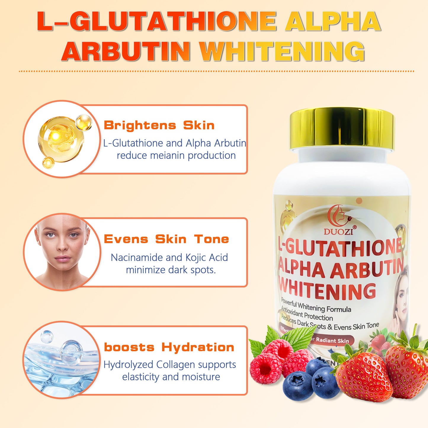 Glutathione Vitamin C & Arbutin Tablets – Skin Whitening, Dark Spot Removal & Anti-Aging Supplement, 100 Tablets per Bottle