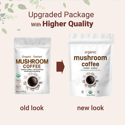 Organic Instant 10-in-1 Mushroom Coffee Powder – Premium Arabica with Lion’s Mane, Chaga, Reishi & Adaptogens, 28 oz (317 Servings)
