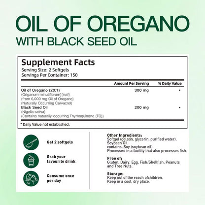 Herborigen Oregano Oil Softgels with Black Seed Oil – 180 Count | 4X Strength Carvacrol & Thymoquinone | Non-GMO