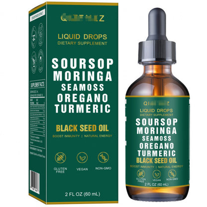 Herborigen Soursop Bitters with Sea Moss & Moringa – Liquid Herbal Drops for Joint Health, Inflammation Support & Daily Vitality | Black Seed, Turmeric, Oregano