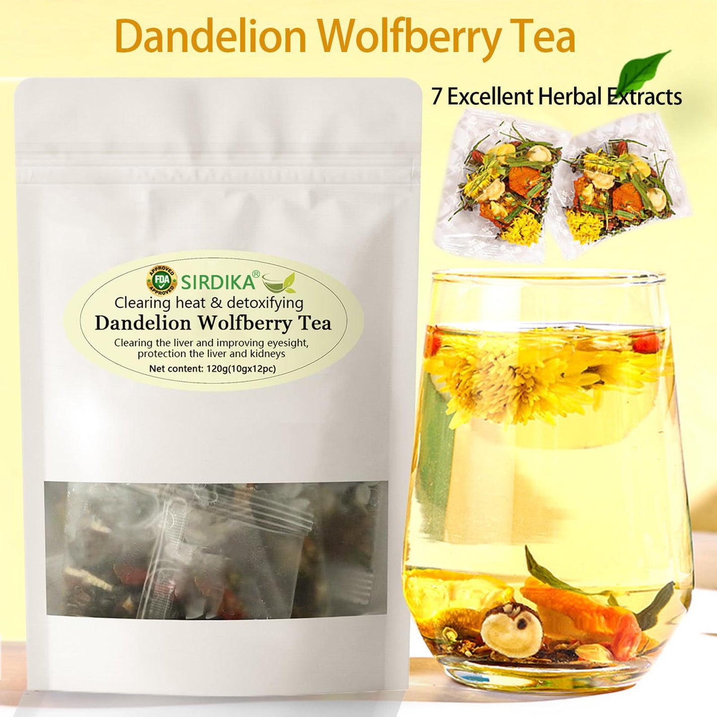 Herborigen Health Organic Herbal Tea 120g OEM Fresh Dandelion Wolfberry Loose Tea Slimming Flavor Packed in Bulk Sachets