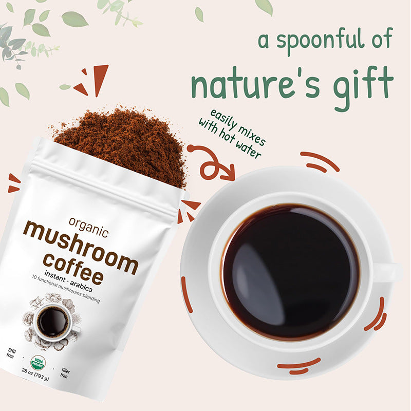 Organic Instant 10-in-1 Mushroom Coffee Powder – Premium Arabica with Lion’s Mane, Chaga, Reishi & Adaptogens, 28 oz (317 Servings)
