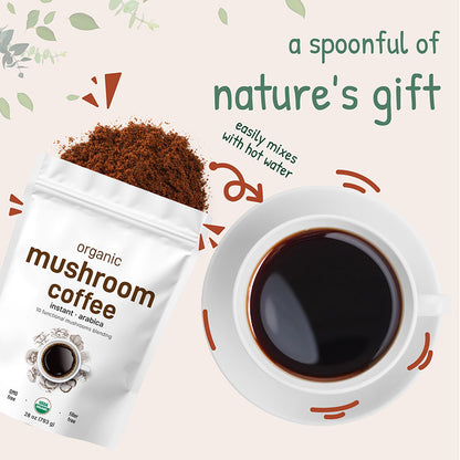 Organic Instant 10-in-1 Mushroom Coffee Powder – Premium Arabica with Lion’s Mane, Chaga, Reishi & Adaptogens, 28 oz (317 Servings)