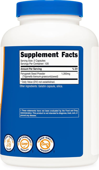 Herborigen Fenugreek Seed Supplement 1350mg – Natural Support for Breast Milk Production, Digestive Health & Glucose Metabolism | Non-GMO, 240 Veggie Caps