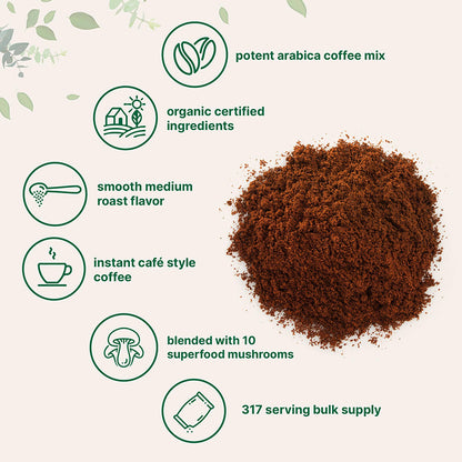 Organic Instant 10-in-1 Mushroom Coffee Powder – Premium Arabica with Lion’s Mane, Chaga, Reishi & Adaptogens, 28 oz (317 Servings)