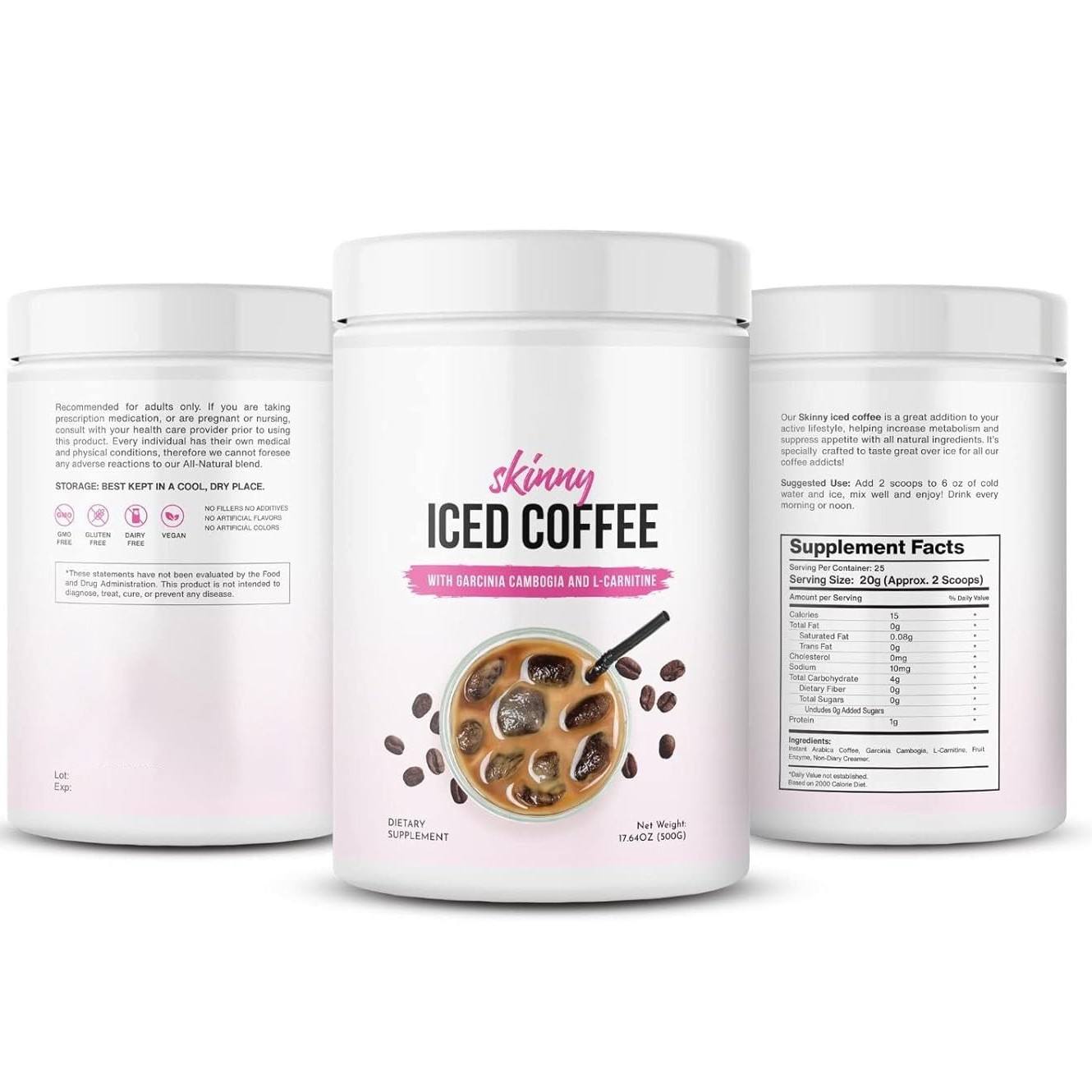 Herborigen Skinny Iced Coffee, ganz natürlich – köstlicher Geschmack, 500 Gramm (17,637 Unzen)