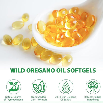Herborigen Oregano Oil Softgels with Black Seed Oil – 180 Count | 4X Strength Carvacrol & Thymoquinone | Non-GMO