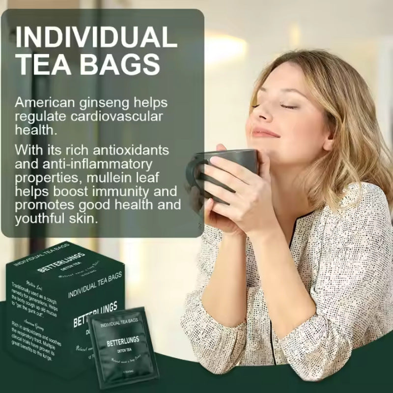 Herborigen Mullein Leaf Tea Bags for Lung Detox and Immune Support – Herbal Tea with Thyme, Elderberry, Ginseng, Ginger | Caffeine Free, 30 Count (Pack of 2)