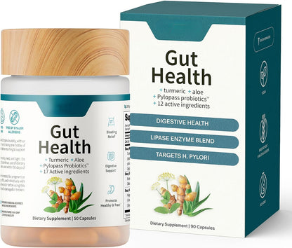 Digestive Enzyme & Probiotic Gut Health Supplement – Lipase, Prebiotics, Turmeric, Aloe & Zinc for Women & Men, 50 Vegetarian Capsules
