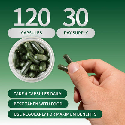 Organic Spirulina & Chlorella Capsules | Protein-Rich Blue-Green Algae Superfood for Energy & Immune Support, 120 Veggie Caps (30-Servings)