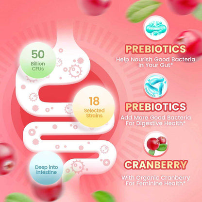 Herborigen Women's Probiotic Gummies 5 Billion CFUs Cranberry Flavor 60 Gummies Vegan Sugar Free for Digestive and Feminine Health