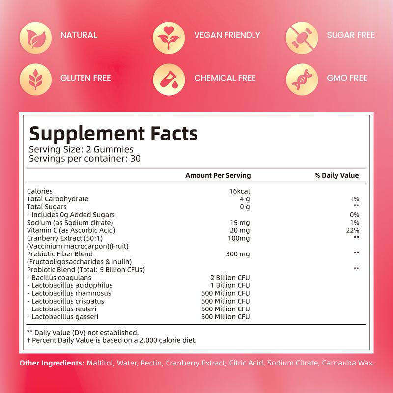 Herborigen Women's Probiotic Gummies 5 Billion CFUs Cranberry Flavor 60 Gummies Vegan Sugar Free for Digestive and Feminine Health