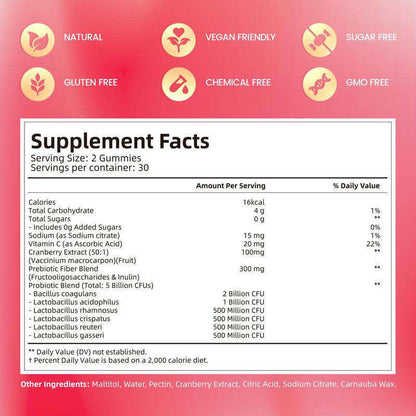 Herborigen Women's Probiotic Gummies 5 Billion CFUs Cranberry Flavor 60 Gummies Vegan Sugar Free for Digestive and Feminine Health