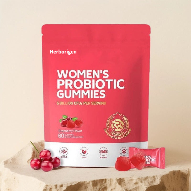 Herborigen Women's Probiotic Gummies 5 Billion CFUs Cranberry Flavor 60 Gummies Vegan Sugar Free for Digestive and Feminine Health